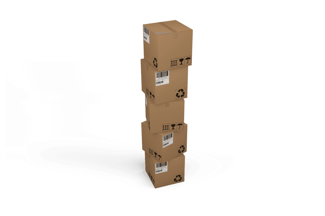 Transparent Stack of Brown Cardboard Shipping Boxes