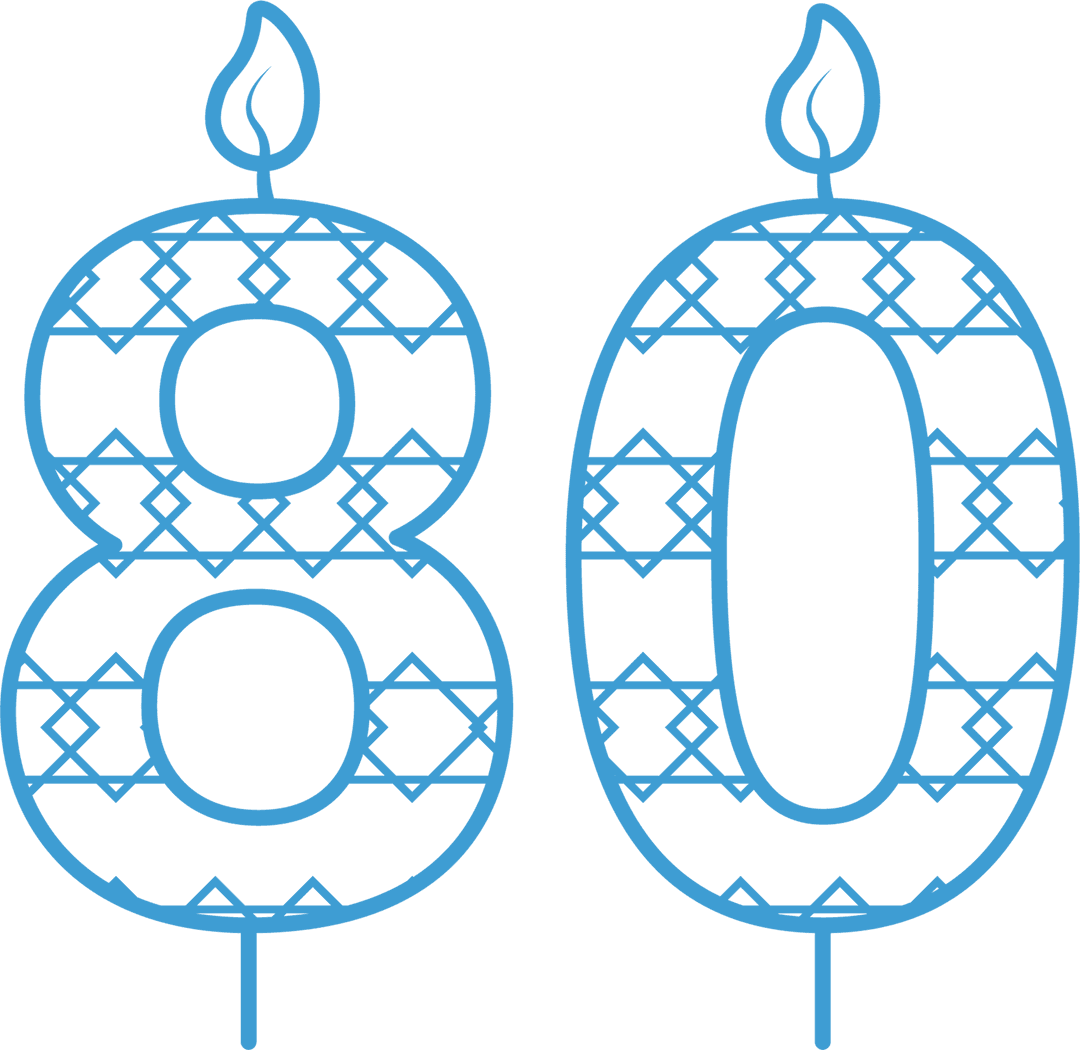 Birthday Celebration Number 80 Candles with Blue Pattern Design
