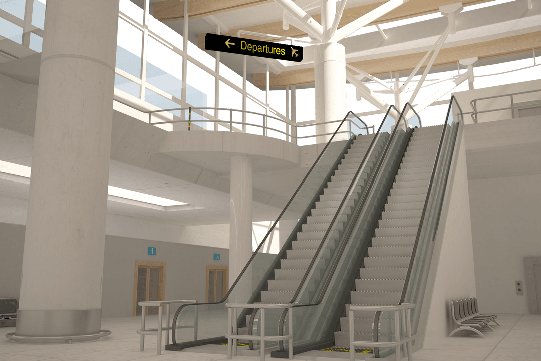 Modern Airport Interior Escalator Platform Transparent Illustration