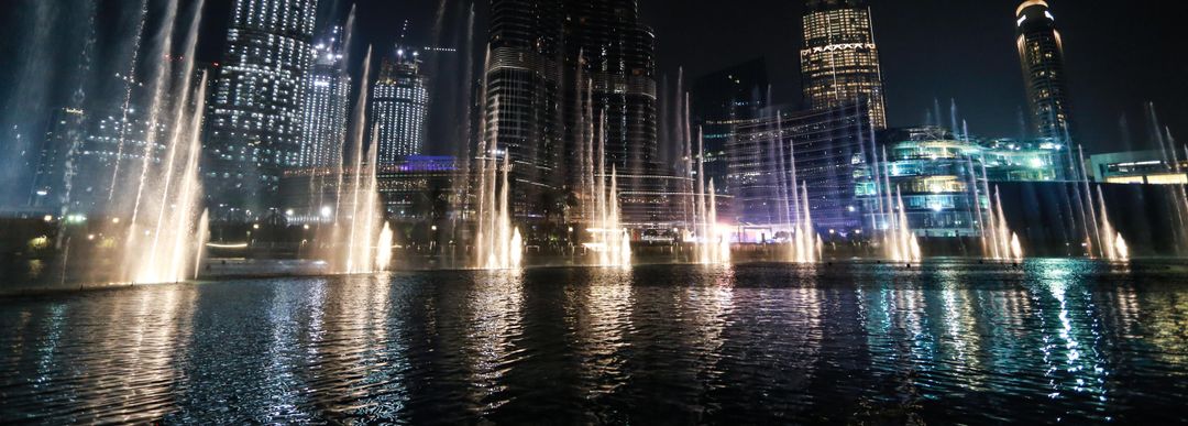 Dubai Fountain Night Show with Illuminated Skyscrapers