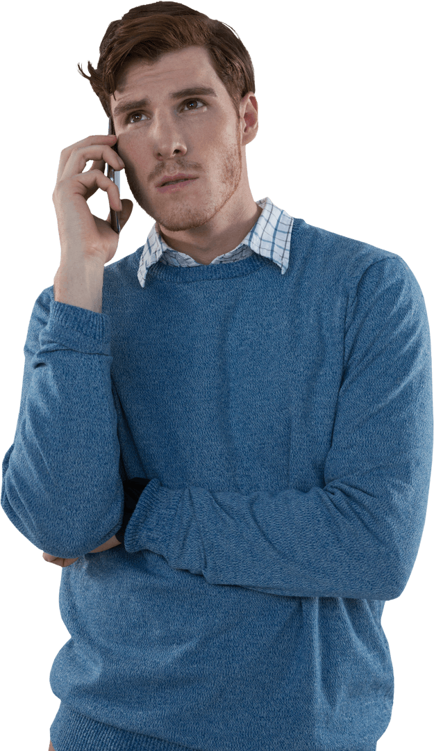 Young Man Making Call Using Smartphone In Transparent Background
