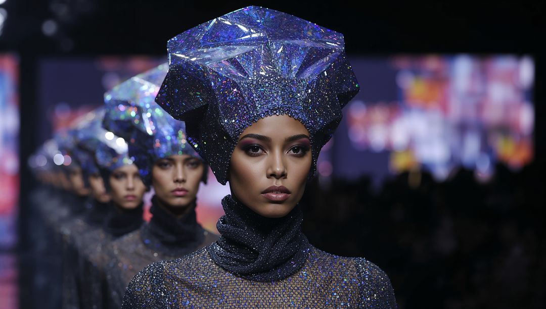 Futuristic Fashion Show Models with Holographic Headpieces
