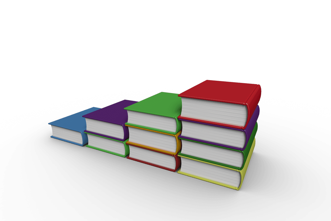 Colorful Stack of Books Illustration on Transparent Background