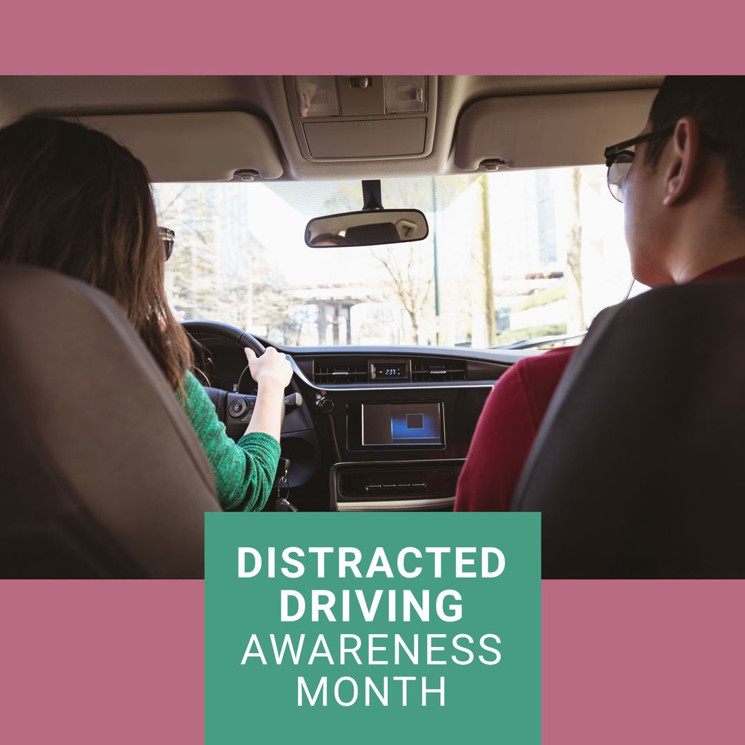 Distracted Driving Awareness Month - Couple in Car Driving Safely - Download Free Stock Templates Pikwizard.com