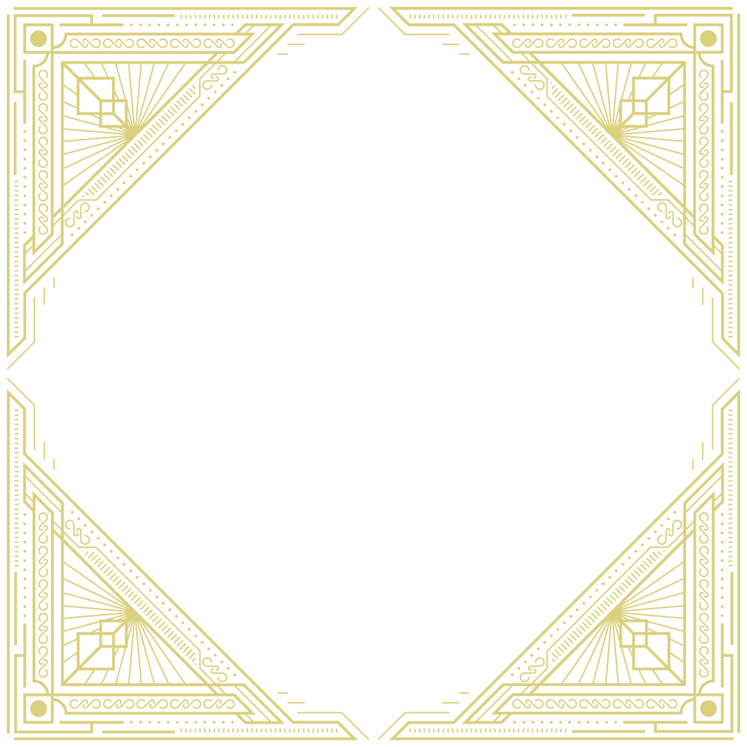 Elegant Art Deco Gold Frame with Intricate Corner Motifs on Transparent Background