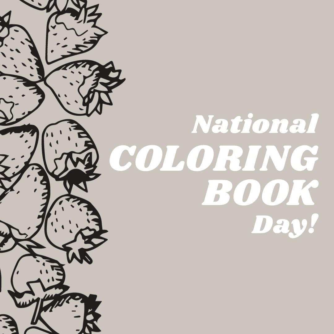 Illustration of strawberries with national coloring book day text on gray background, copy space - Download Free Stock Templates Pikwizard.com
