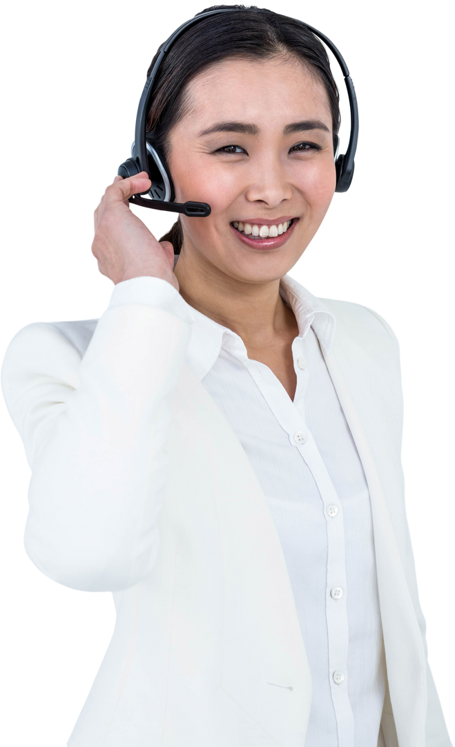 Transparent Smiling Businesswoman Using Headset Providing Customer Support - Download Free Stock Images Pikwizard.com