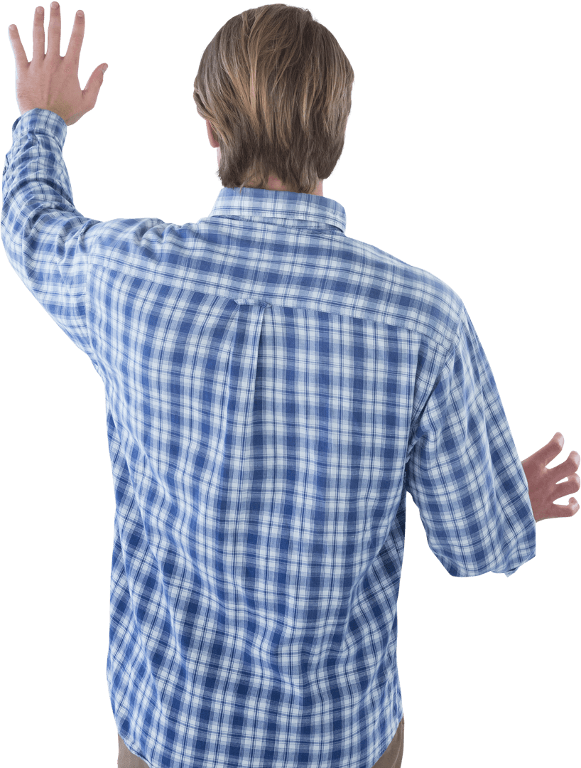Transparent view of man in plaid shirt interacting