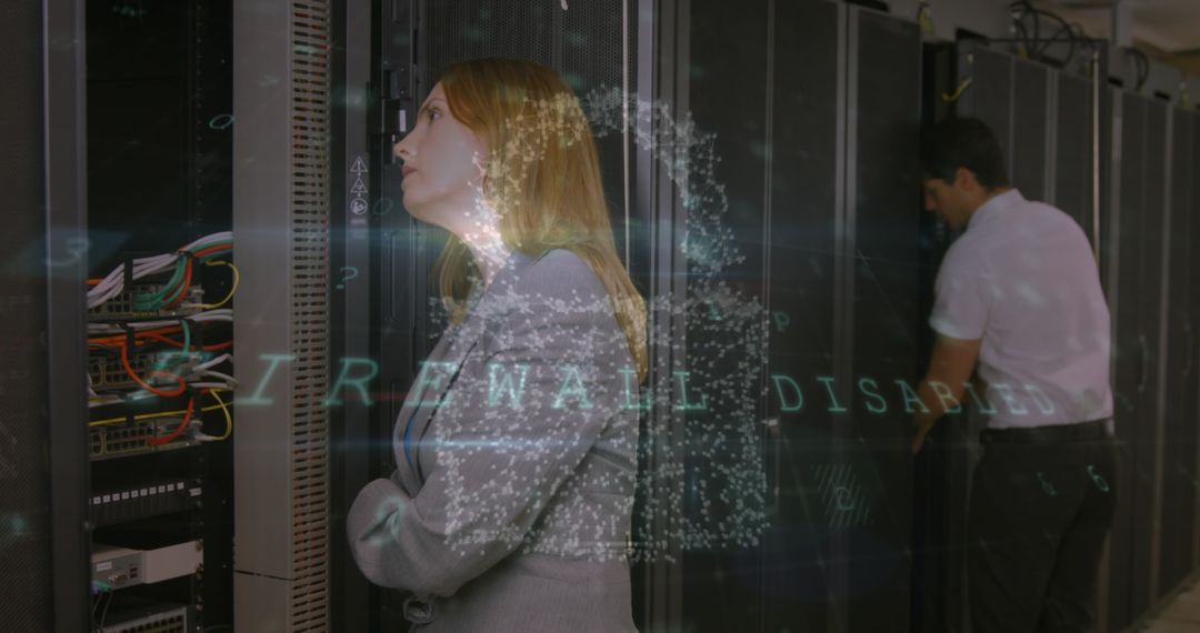 Professionals Managing Server Infrastructure with Overlayed Digital Elements