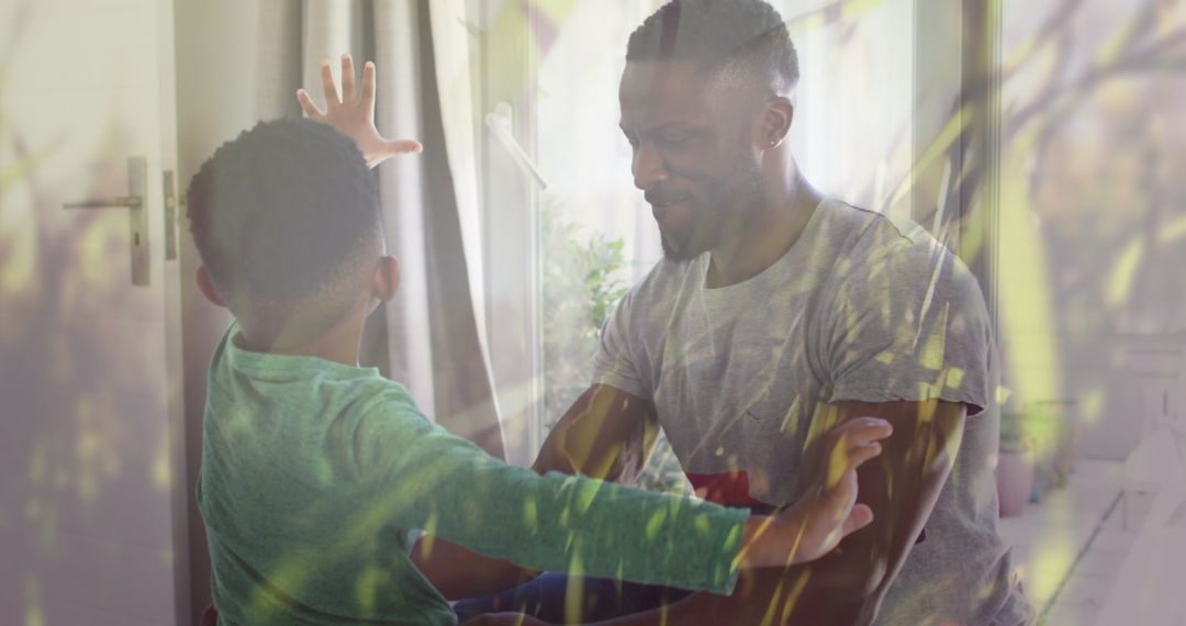 Father and Son Dressing Up Coloured by Nature's Reflection