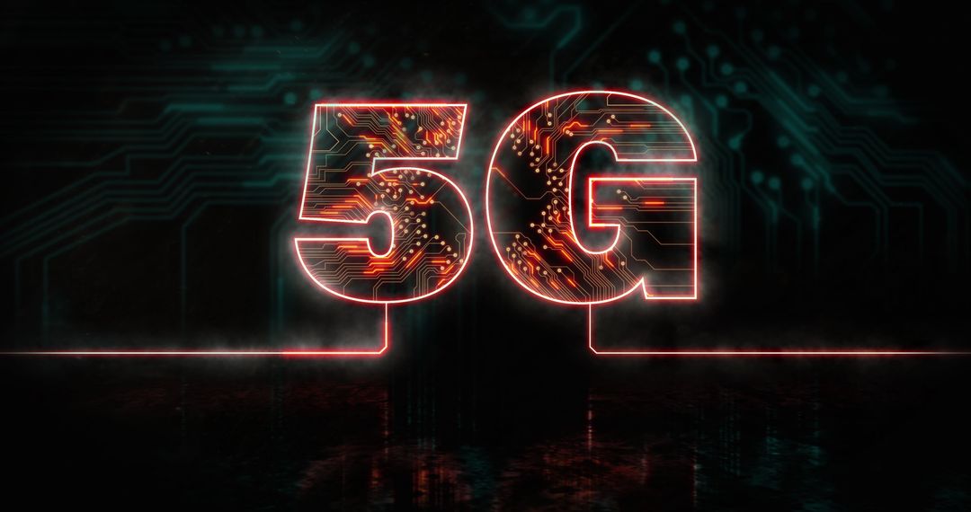 Glowing 5G Technology Graphic with Circuit Simulations