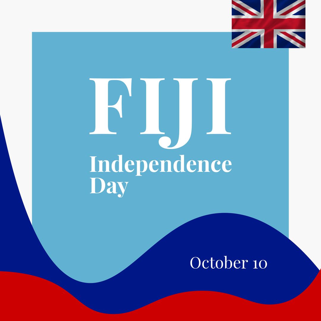 Fiji Independence Day Poster with Flag and Colorful Waves