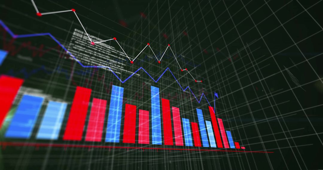 Abstract financial data analysis with bar and line graphs