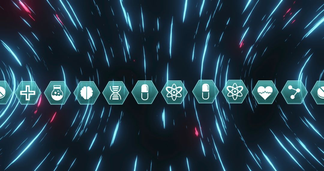 Medical Icons on Digital Interface with Dynamic Glowing Background