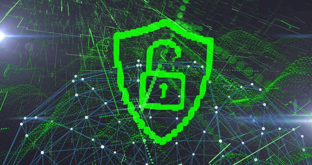 Cybersecurity Icon with Unlock Shield in Futuristic Cyberspace