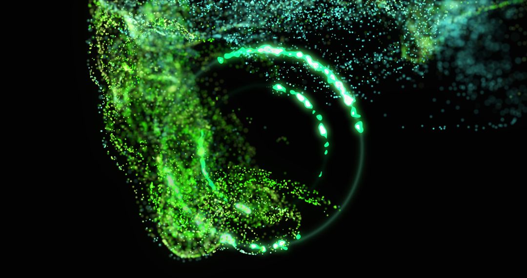 Glowing Green Particle Swirl on Black Background
