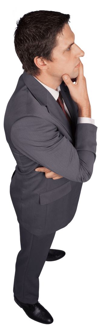 Thinking Businessman in Transparent Background Contemplating Ideas