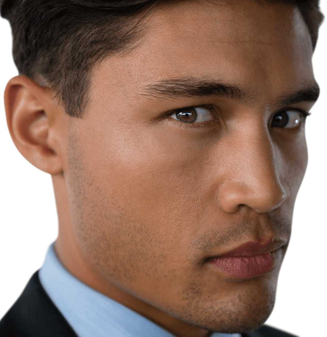Transparent Close-Up of Angry Businessman Focused Forward