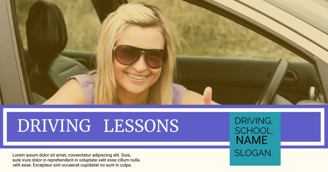 Smiling Woman Promoting Driving Lessons with Thumbs Up - Download Free Stock Templates Pikwizard.com