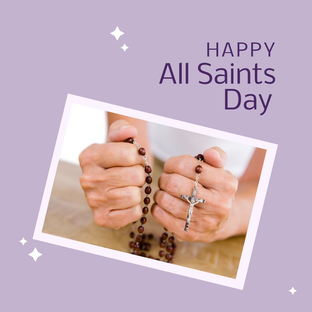Hands Holding Rosary Beads Illustrating All Saints' Day Message