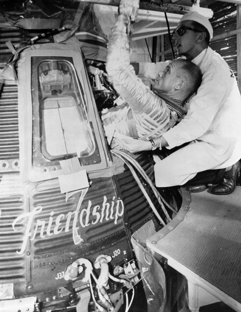 Astronaut John Glenn Practicing Insertion into Mercury Friendship 7 Spacecraft, 1962
