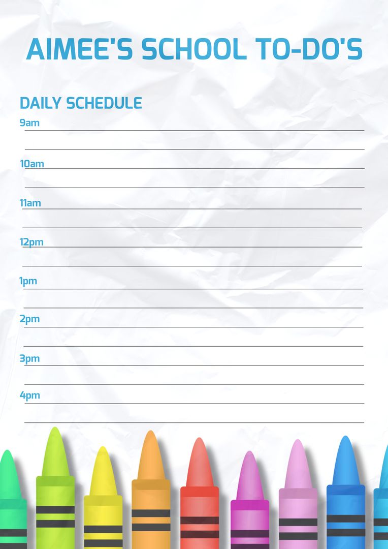 Colorful Daily School Schedule for Kids with Crayon Design - Download Free Stock Templates Pikwizard.com