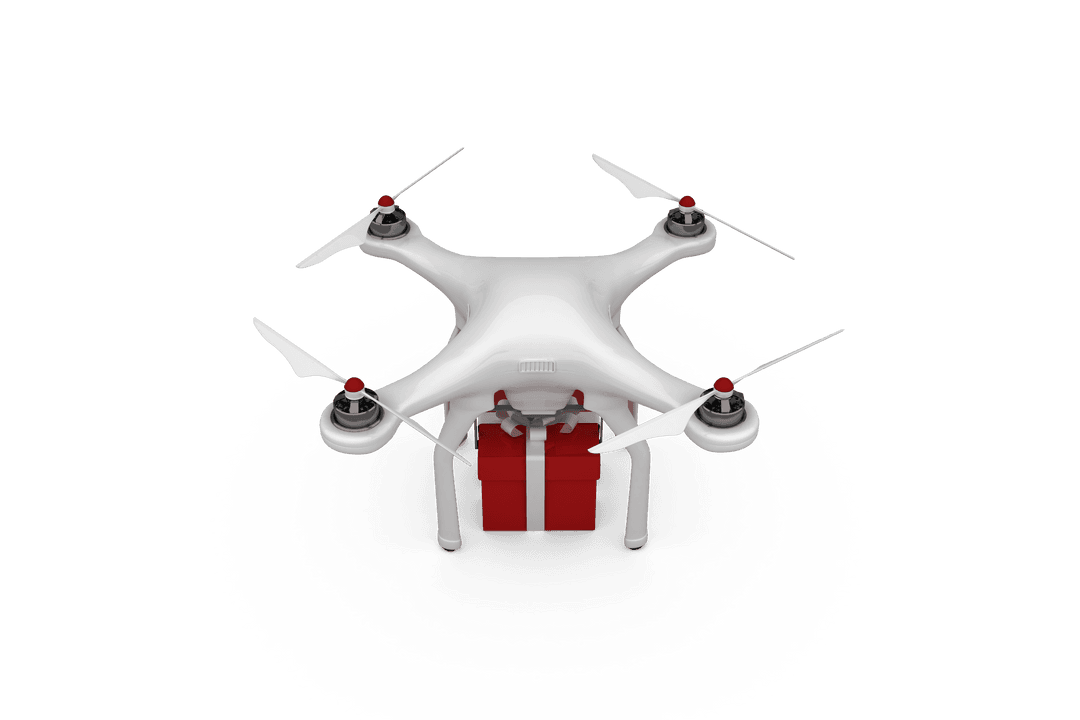 Transparent Drone Carrying Red Gift Box White Background