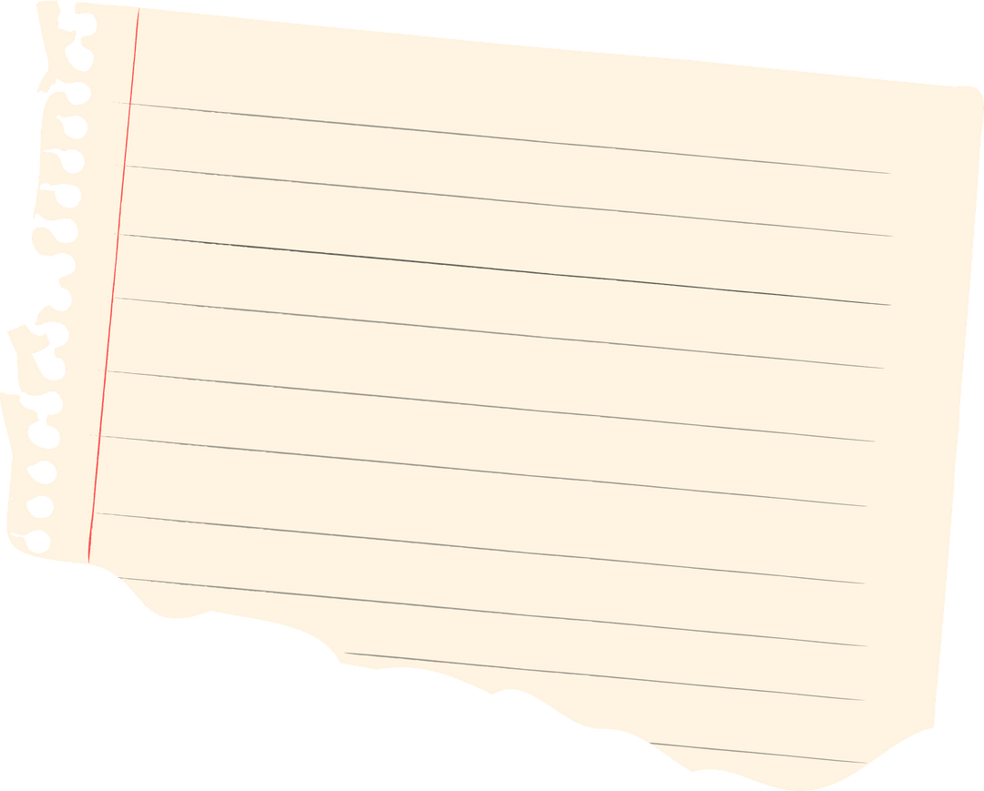 Torn Ruled Paper Sheet Design on Transparent Background