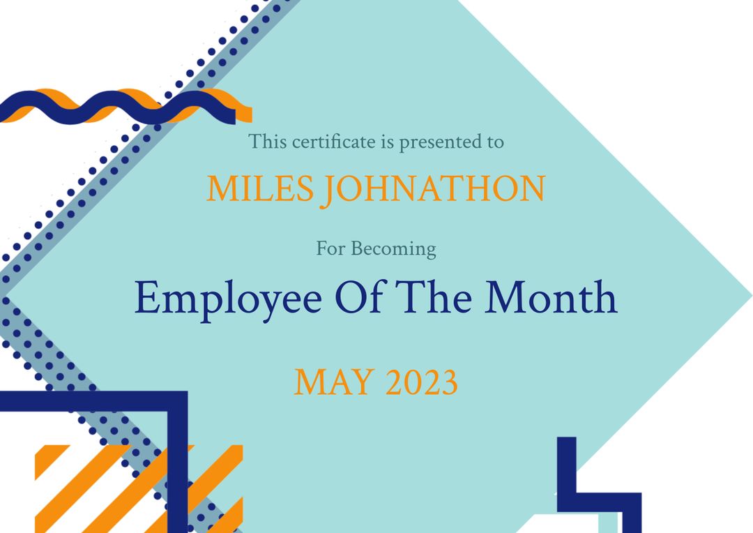 Employee of the Month Certificate Template with Abstract Design - Download Free Stock Templates Pikwizard.com