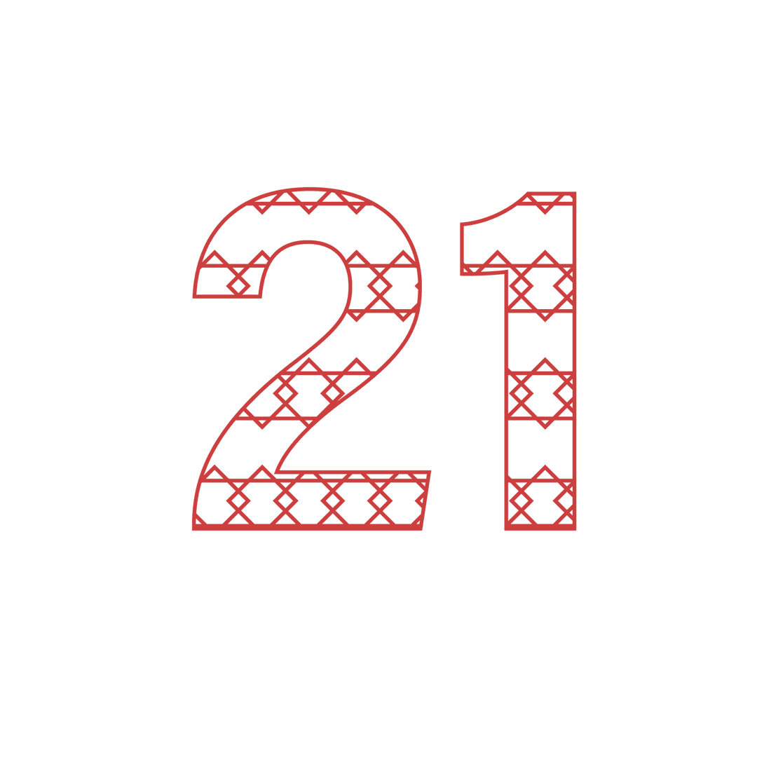 Festive Red Number 21 with Pattern on Transparent Background