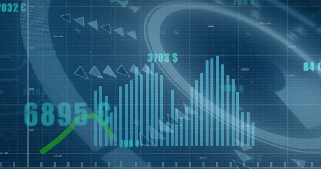 Digital Financial Data with Graphs and Numbers on Blue Backdrop
