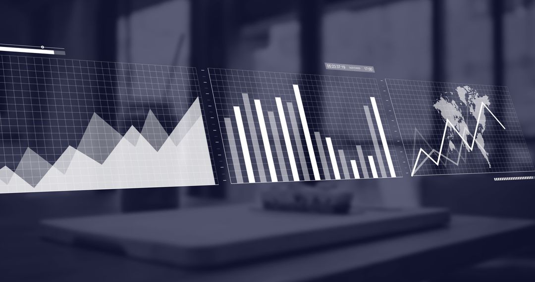 Digital Financial Data Visualization Across Office Desk