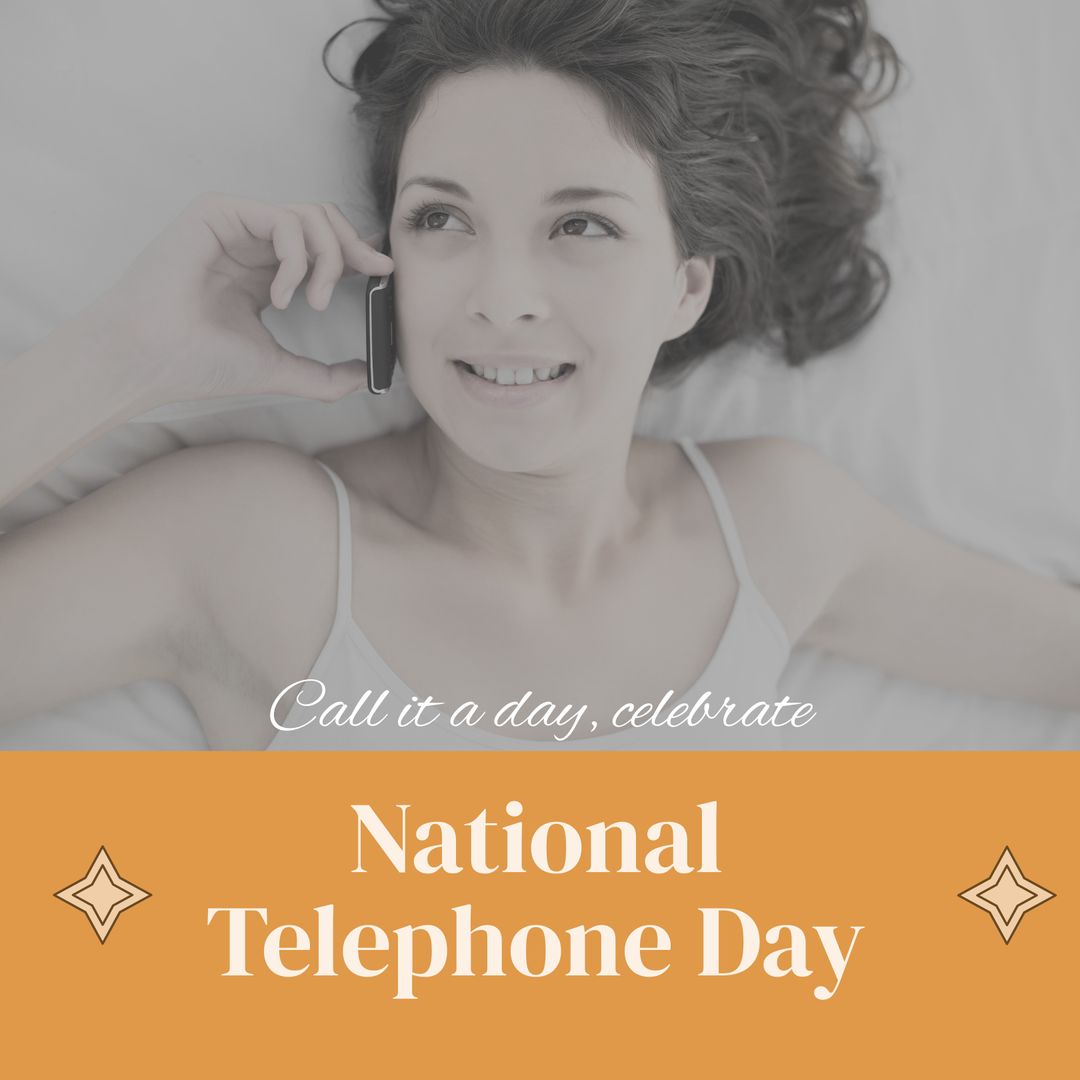 Caucasian Woman Celebrating National Telephone Day by Talking on Phone