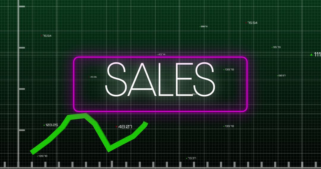 Bright Green Sales Statistics on Futuristic Grid Display