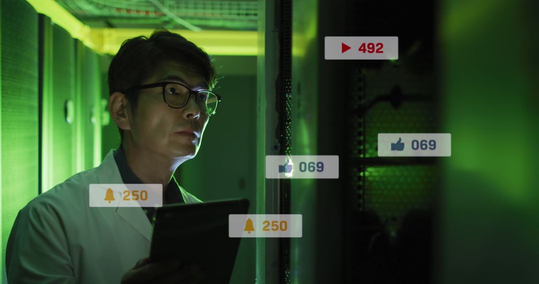 Scientist Analyzing Social Media Data in Laboratory Environment