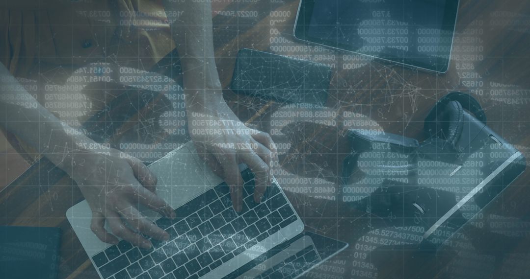 Cybersecurity Concept with Woman Using Laptop and Digital Interface