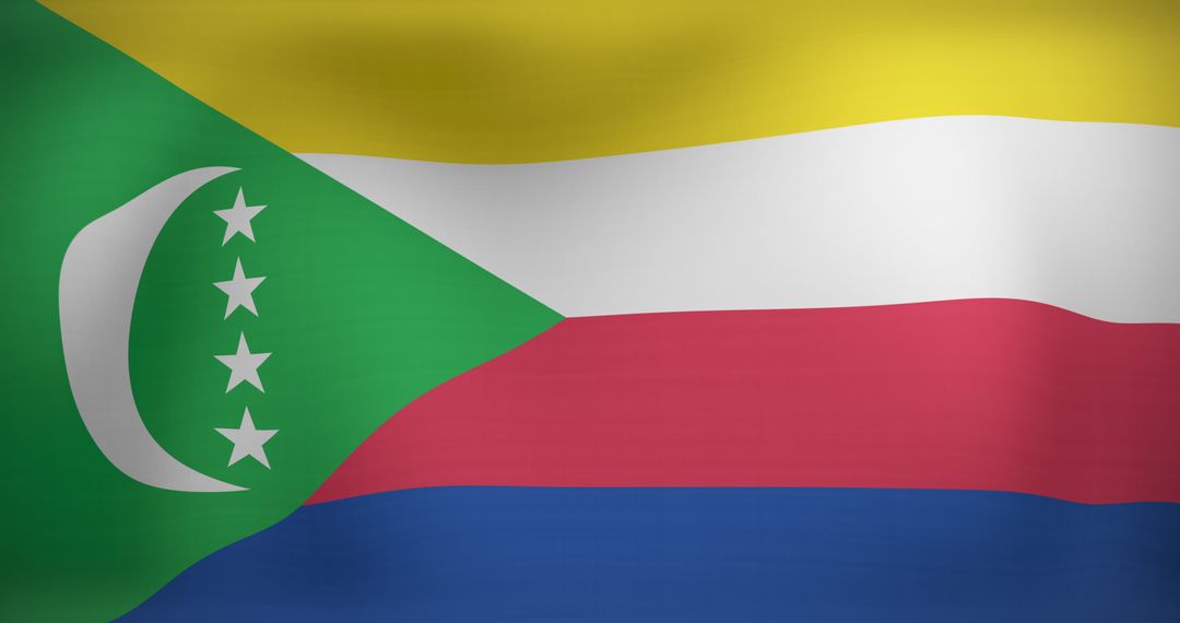 Waving Flag of Comoros with Four Intertwined Colors