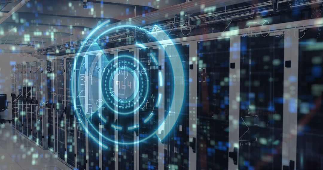 Futuristic Holographic Interface in Modern Data Center