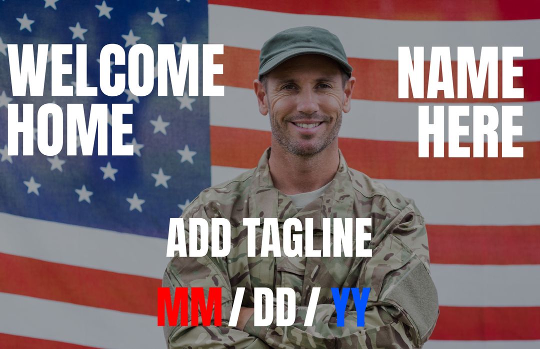 Smiling Military Soldier Homecoming Banner Template with Customizable Text - Download Free Stock Templates Pikwizard.com