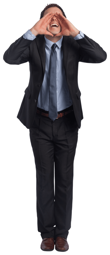 Transparent Background of Adjusting Businessman Gesturing Eager Enthusiasm