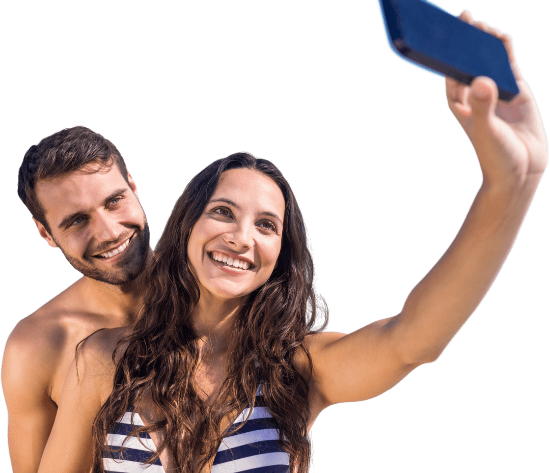 Joyful Couple Taking Selfie on Summer Vacation Transparent Background