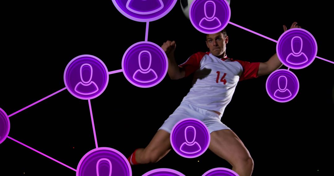 Soccer Player in Action with Digital Network Overlay