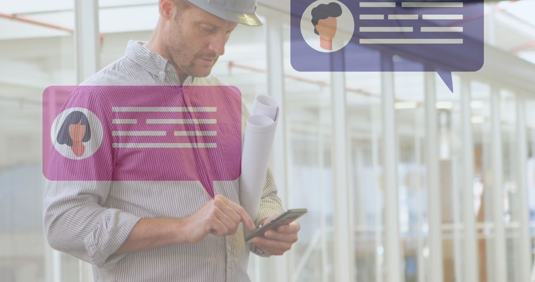 Construction Manager Checking Updates on Smartphone