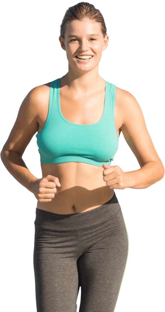 Smiling Caucasian Woman Running with Transparent Background