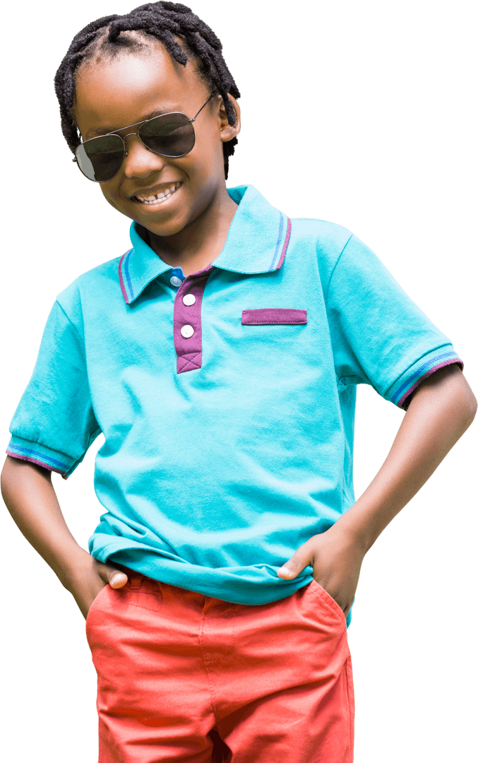 Cheerful Boy in Sunglasses and Colorful Outfit Transparent