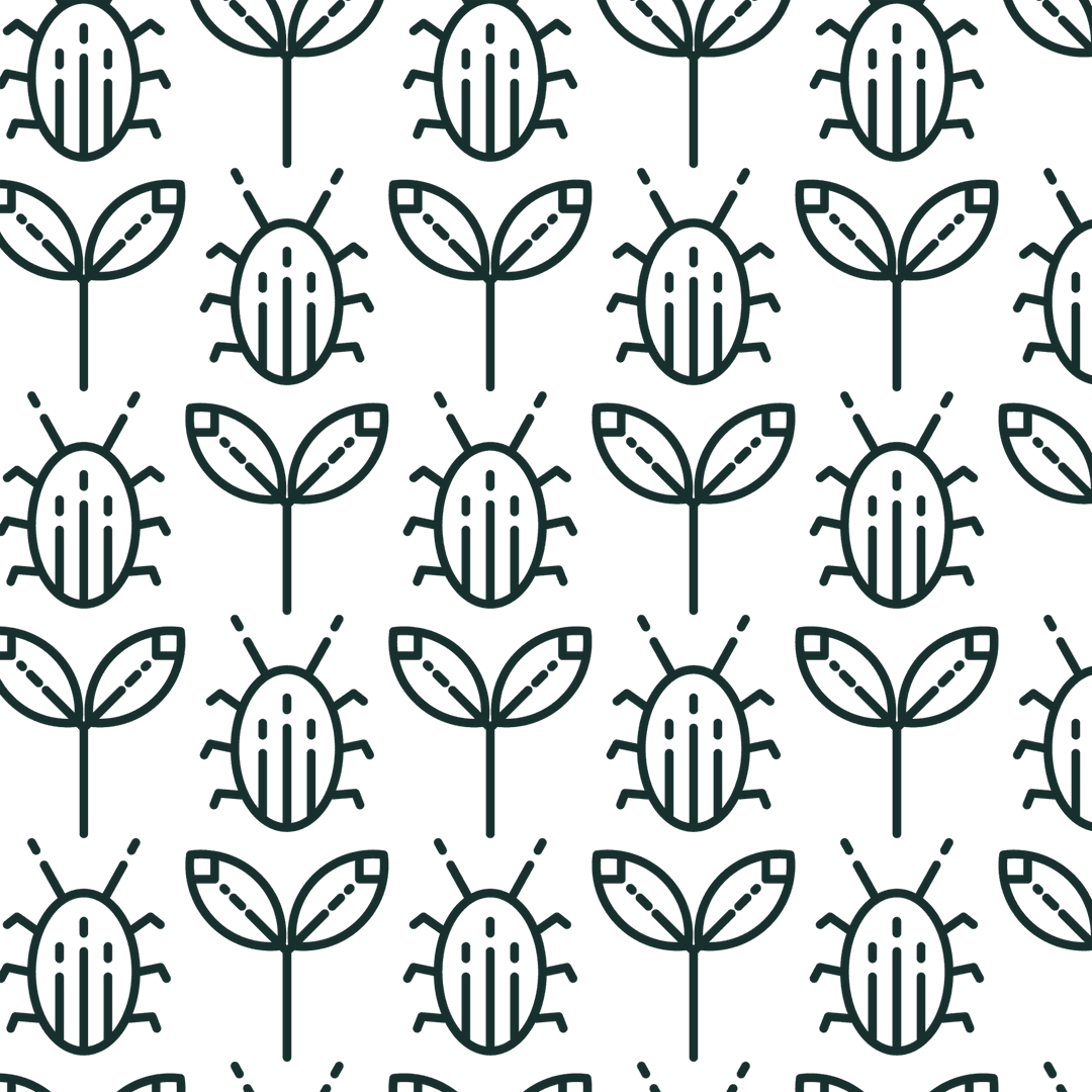 Seamless Pattern with Green Insects and Leaves on Transparent Background