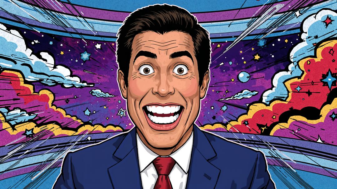 Dynamic Businessman in Pop Art Style with Cosmic Background