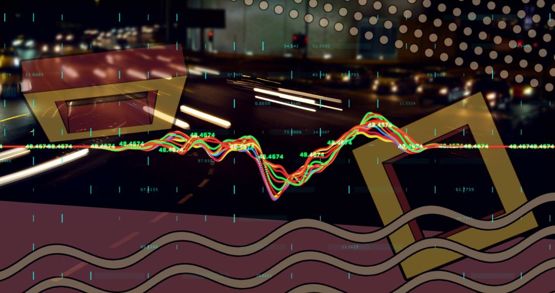Futuristic Urban Analytics with Neon Graphs Over City at Night