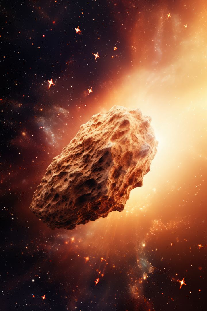 Asteroid Gliding Through Space with Glowing Nebula Background - Free Images, Stock Photos and Pictures on Pikwizard.com