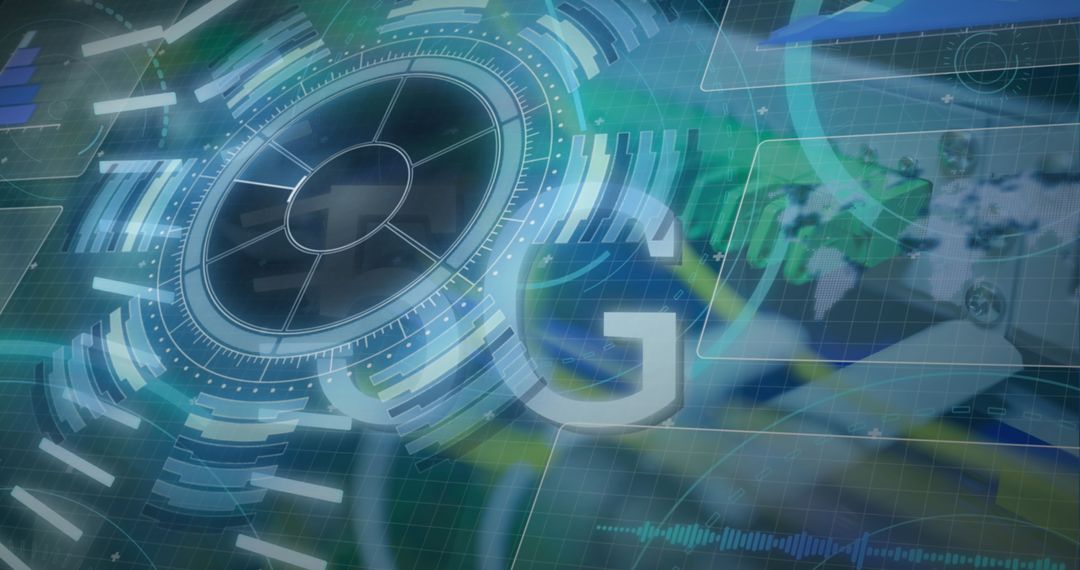 Futuristic 5G Network Interface with Digital Processing Circles